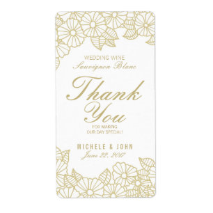 Romantic Gold Flowers Weddenschap Wine Eigen label