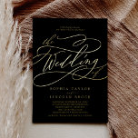 Romantic Gold Foil | Black Flourish the Wedding of Folie Uitnodiging<br><div class="desc">Deze romantische gouden folie zwarte bruidsbruidebruidebruidebruidebruidebruidebruidebruidebruidebruidebruidebruidebruidebruideje is perfect voor een eenvoudige bruiloft. Het moderne klassieke ontwerp is voorzien van fancy draden en grillen met een prachtige elegante,  met de hand geschreven gouden folie met briefjes op een zwarte achtergrond.</div>