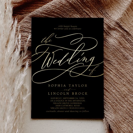 Romantic Gold Foil | Black Flourish the Wedding of Folie Uitnodiging