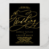 Romantic Gold Foil | Black Flourish the Wedding of Folie Uitnodiging (Voorkant)