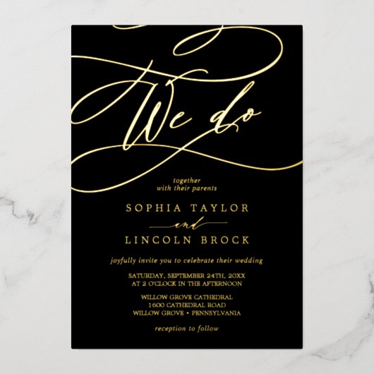 Romantic Gold Foil | Black Flourish we do Wedding Folie Uitnodiging (Voorkant)