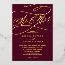 Romantic Gold Foil | Bourgogne de heer & mevrouw W Folie Uitnodiging