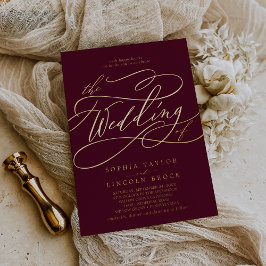 Romantic Gold Foil | Bourgogne Het huwelijk van Folie Uitnodiging