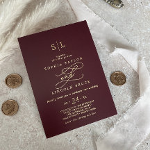 Romantic Gold Foil | Bourgogne Monogram bruiloft