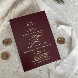 Romantic Gold Foil | Bourgogne Monogram bruiloft Folie Uitnodiging