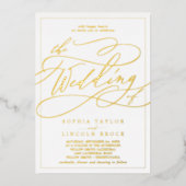 Romantic Gold Foil Calligrafie | Lijst bruiloft Folie Uitnodiging (Voorkant)