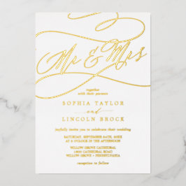 Romantic Gold Foil Calligrafie Mr & Mrs Wedding Folie Uitnodiging
