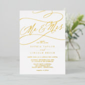 Romantic Gold Foil Calligrafie Mr & Mrs Wedding Folie Uitnodiging (Staand Voorkant)