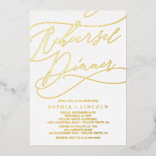 Romantic Gold Foil Calligraphy Rehearsal Dinner Folie Uitnodiging