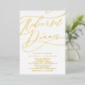 Romantic Gold Foil Calligraphy Rehearsal Dinner Folie Uitnodiging (Staand Voorkant)