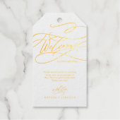 Romantic Gold Foil Calligraphy Weddenschap Welkom Cadeaulabels (Voorkant)