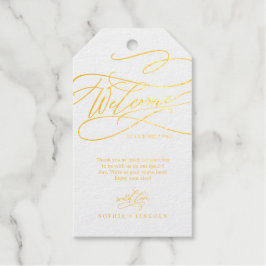Romantic Gold Foil Calligraphy Weddenschap Welkom Cadeaulabels