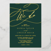 Romantic Gold Foil Emerald Flourish We bruiloft Folie Uitnodiging (Voorkant)