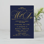 Romantic Gold Foil Emerald Flourish We bruiloft Folie Uitnodiging (Staand Voorkant)