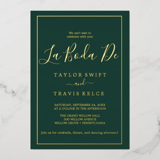 Romantic Gold Foil | Emerald Lijst La Boda de Folie Uitnodiging (Voorkant)