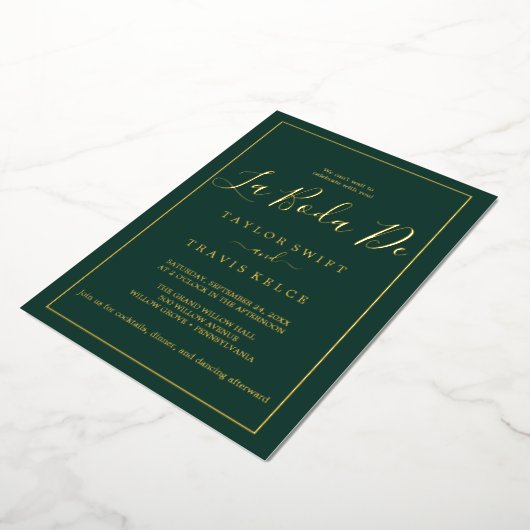Romantic Gold Foil | Emerald Lijst La Boda de Folie Uitnodiging (Gedraaid)