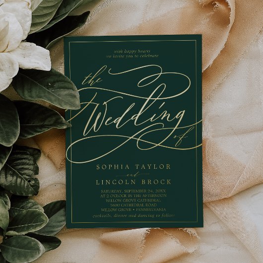Romantic Gold Foil | Emerald Lijst Wedding Folie Uitnodiging
