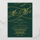 Romantic Gold Foil | Emerald Mr & Mrs Wedding Folie Uitnodiging (Voorkant)