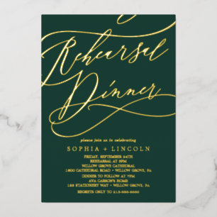 Romantic Gold Foil   Emerald Rehearsal Dinner Folie Uitnodiging
