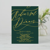 Romantic Gold Foil | Emerald Rehearsal Dinner Folie Uitnodiging (Staand Voorkant)