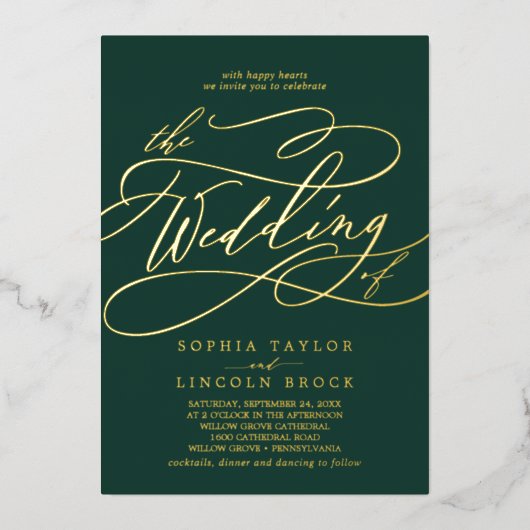Romantic Gold Foil | Emerald The Wedding of Folie Uitnodiging (Voorkant)