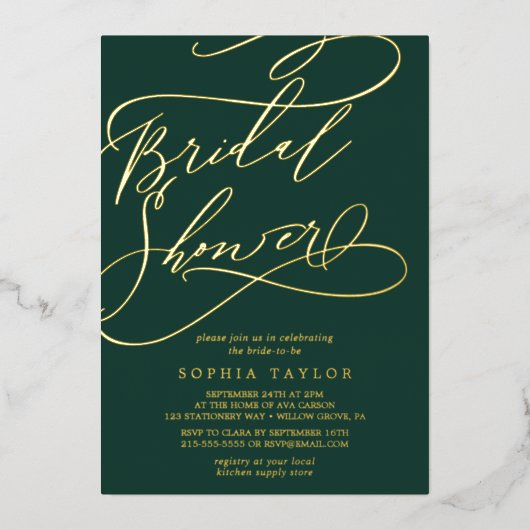 Romantic Gold Foil | Emerald Vrijgezellenfeest Folie Uitnodiging (Voorkant)