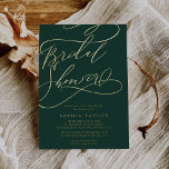 Romantic Gold Foil | Emerald Vrijgezellenfeest Folie Uitnodiging<br><div class="desc">Deze romantische goudfolie is een uitnodigende uitnodiging voor de folie van het vrijgezellenfeest.. perfect voor een eenvoudige trouwdouche. Het moderne klassieke ontwerp is voorzien van fancy draden en grillen met een prachtige elegante,  met de hand geschreven gouden folie met briefjes op een donkere groene achtergrond.</div>