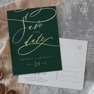 Romantic Gold Foil en Emerald Green Save the Date Folie Uitnodiging Briefkaart