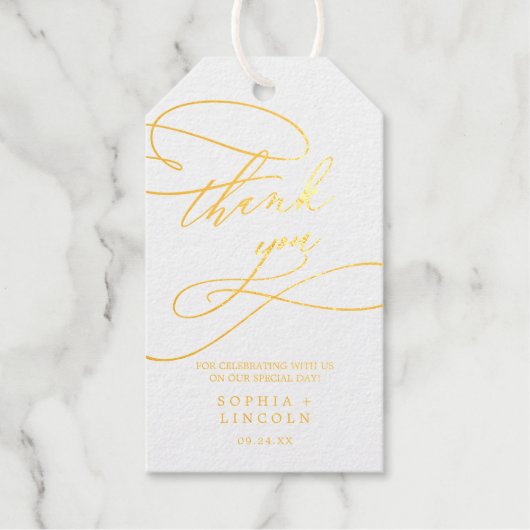 Romantic Gold Foil Flourish Bedankt voor je plezie Cadeaulabels (Voorkant)