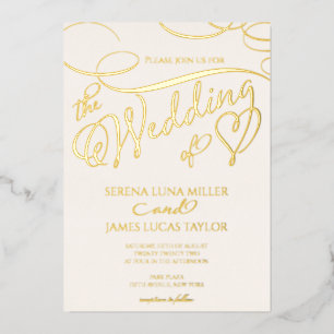 Romantic Gold Foil Flourish Calligraphy Wedding Folie Uitnodiging