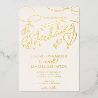 Romantic Gold Foil Flourish Calligraphy Wedding Folie Uitnodiging