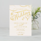 Romantic Gold Foil Flourish Calligraphy Wedding Folie Uitnodiging (Staand Voorkant)