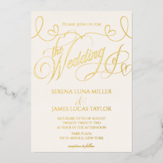 Romantic Gold Foil Flourish Calligraphy Wedding Folie Uitnodiging
