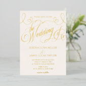 Romantic Gold Foil Flourish Calligraphy Wedding Folie Uitnodiging (Staand Voorkant)
