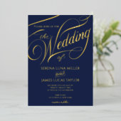 Romantic Gold Foil Flourish Calligraphy Wedding Folie Uitnodiging (Staand Voorkant)
