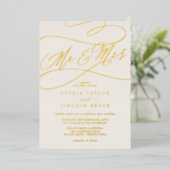 Romantic Gold Foil | Ivory de heer & Mrs Wedding Folie Uitnodiging (Staand Voorkant)