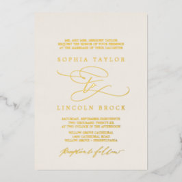 Romantic Gold Foil | Ivory Flourish Formal Wedding Folie Uitnodiging