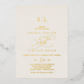 Romantic Gold Foil | Ivory Monogram Weddenschap Folie Uitnodiging (Voorkant)