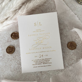 Romantic Gold Foil | Ivory Monogram Weddenschap Folie Uitnodiging