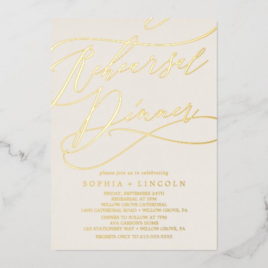 Romantic Gold Foil | Ivory Rehearsal Dinner Folie Uitnodiging (Voorkant)