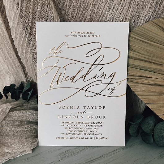 Romantic Gold Foil | Ivory vult het huwelijk van Folie Uitnodiging