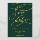 Romantic Gold Foil kalligrafie Green Save the Date Folie Uitnodiging (Voorkant)
