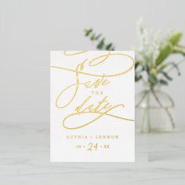 Romantic Gold Foil kalligrafie Sparen de Datum Folie Uitnodiging Briefkaart