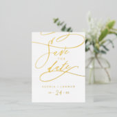 Romantic Gold Foil kalligrafie Sparen de Datum Folie Uitnodiging Briefkaart (Staand Voorkant)