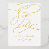 Romantic Gold Foil kalligrafie Sparen de Datum Folie Uitnodiging Briefkaart (Voorkant)