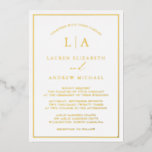 Romantic Gold Foil Monogram Border Weddenschap Folie Uitnodiging<br><div class="desc">Deze romantische,  eenvoudige,  maar elegante trouwuitnodiging is gewoon mooi met echte geperste gouden folie. Een volledig aanpasbare uitnodiging,  met uw monogram/initialen bovenaan.</div>