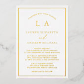 Romantic Gold Foil Monogram Border Weddenschap Folie Uitnodiging (Voorkant)