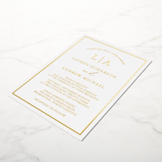 Romantic Gold Foil Monogram Border Weddenschap Folie Uitnodiging (Gedraaid)