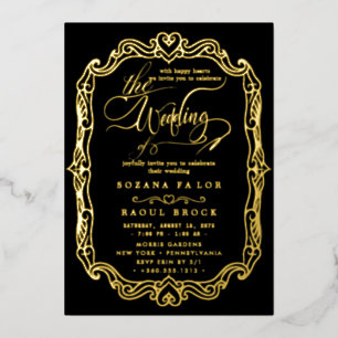 Romantic Gold Foil Navy Blue Lijst Wedding Folie Uitnodiging