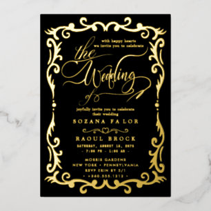 Romantic Gold Foil   Navy Blue Lijst Wedding Folie Uitnodiging